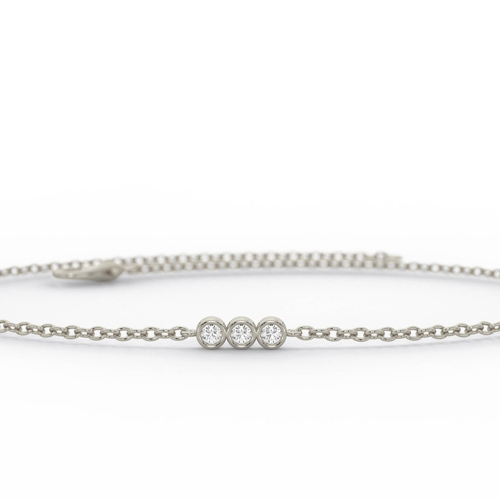 Diamond Bar Bracelet / Bezel Set Tria Bracelet / Dainty Diamond Bracelet / Holiday Gift