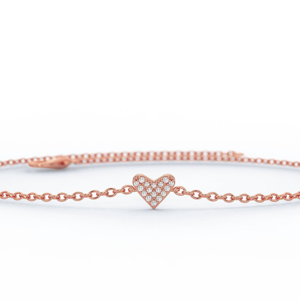 Diamond Heart Bracelet / 14k Diamond Heart Bracelet / Dainty Heart Bracelet / Holiday Gift