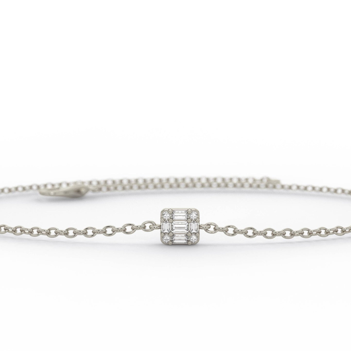 Baguette Diamond Bracelet / 14k Gold Invisible Baguette Setting Bracelet / Diamond Square Bracelet / Graduation Gift / Anniversary Gift /