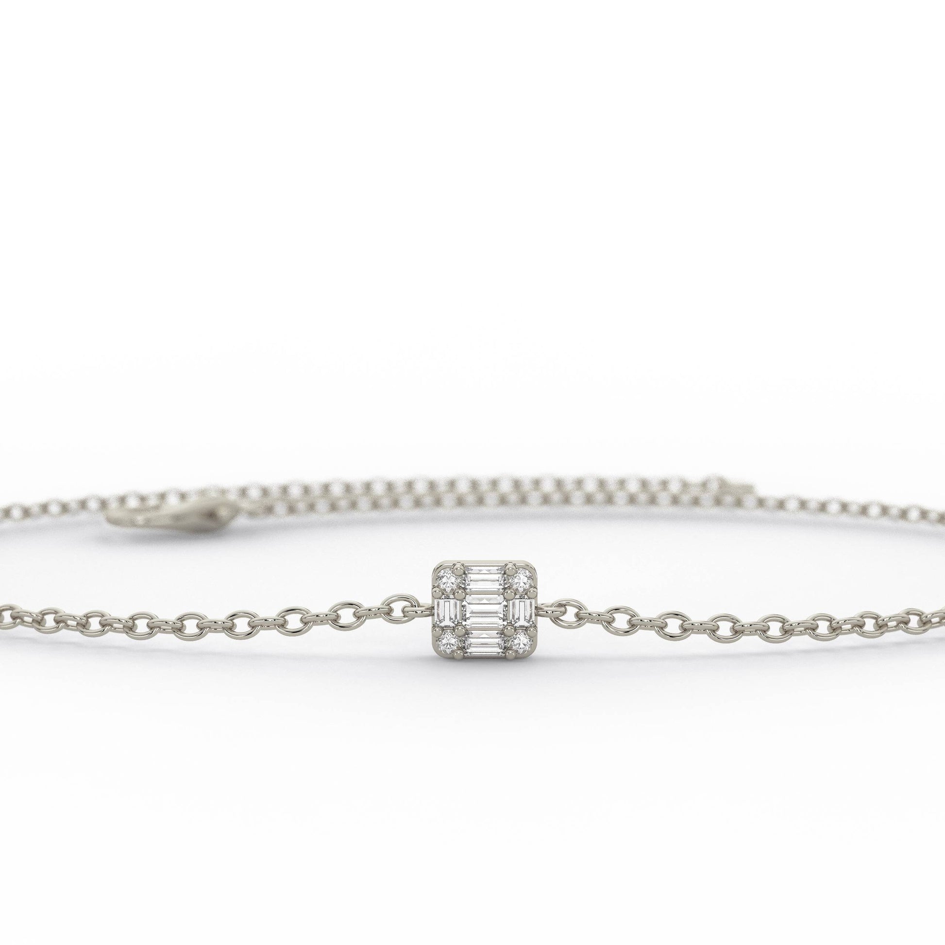 Baguette Diamond Bracelet / 14k Gold Invisible Baguette Setting Bracelet / Diamond Square Bracelet / Graduation Gift / Anniversary Gift /