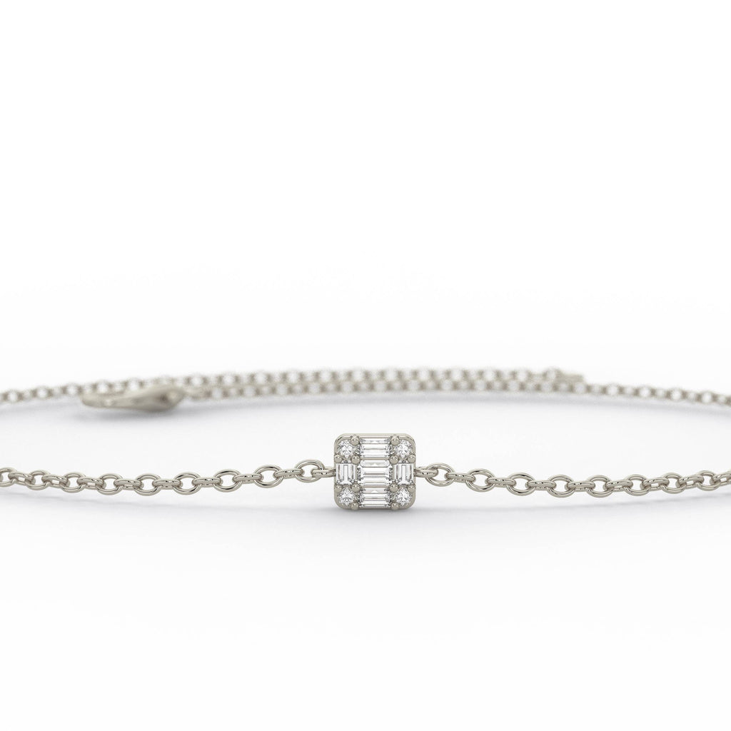 Baguette Diamond Bracelet / 14k Gold Invisible Baguette Setting Bracelet / Diamond Square Bracelet / Graduation Gift / Anniversary Gift /