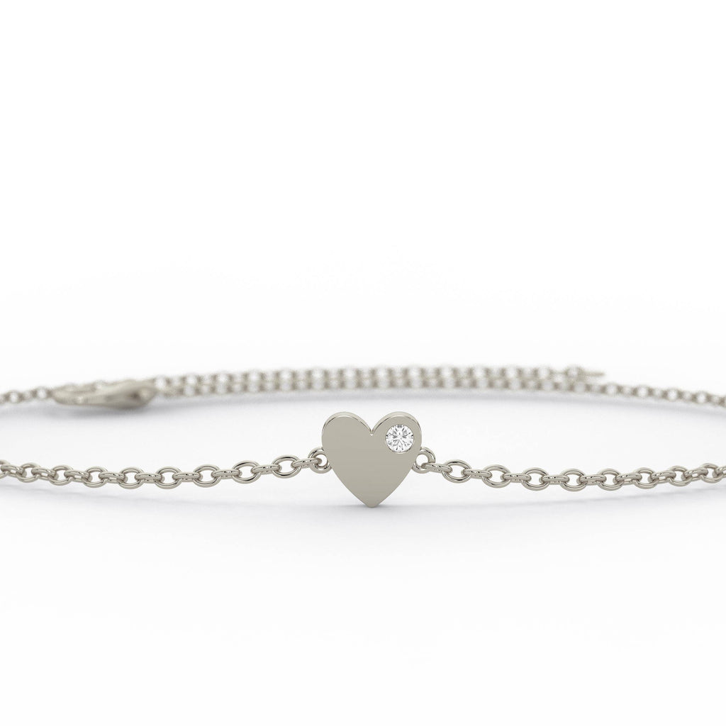 Diamond Heart Bracelet / Mini Heart Bracelet / Dainty Heart Bracelet / Birthday / Holiday Gift