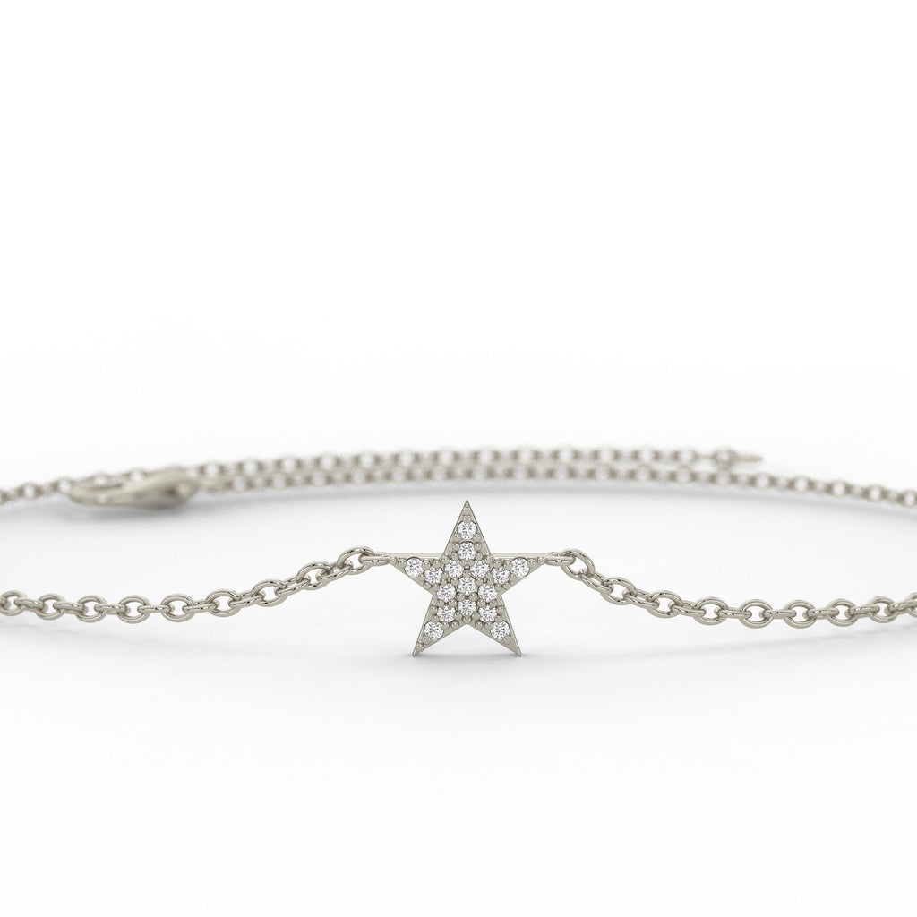 Diamond Star Bracelet / 14k Gold and Diamond Star Bracelet / Dainty StarBracelet / Diamond Birthday Gift / Holiday Gift