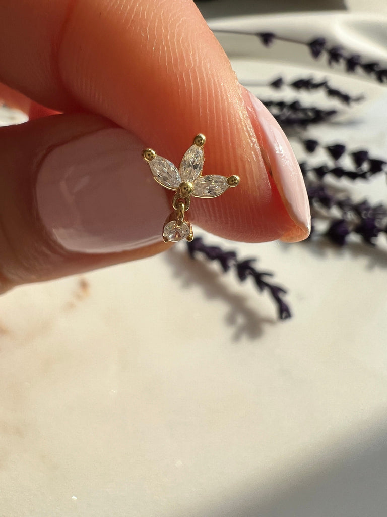 Diamond Dangling Lotus Earrings / Dangling Diamond Earrings / Diamond Holiday Gift Ideas