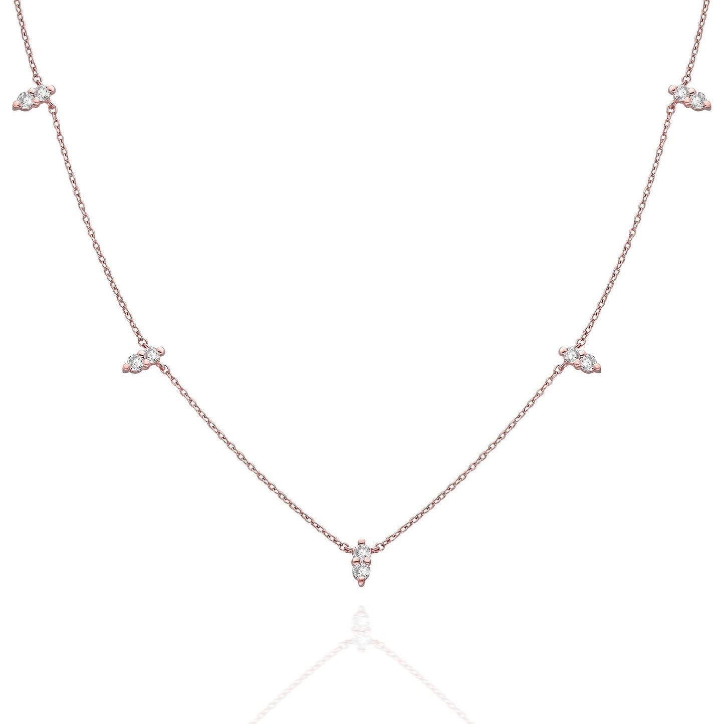 Diamond Spike Station Necklace / 14k Gold Diamond Station Necklace / Dainty Diamond Necklace / Diamond Layering Necklace