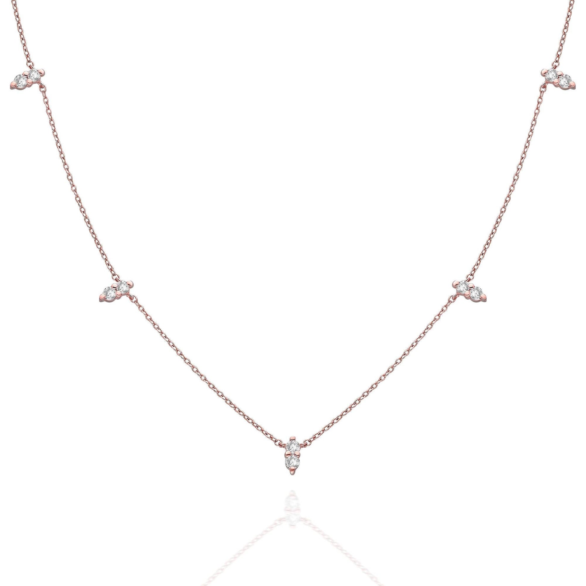 Diamond Spike Station Necklace / 14k Gold Diamond Station Necklace / Dainty Diamond Necklace / Diamond Layering Necklace