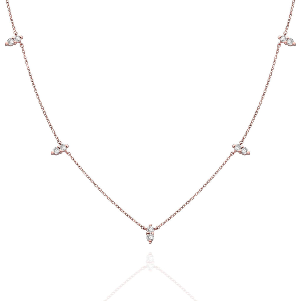 Diamond Spike Station Necklace / 14k Gold Diamond Station Necklace / Dainty Diamond Necklace / Diamond Layering Necklace