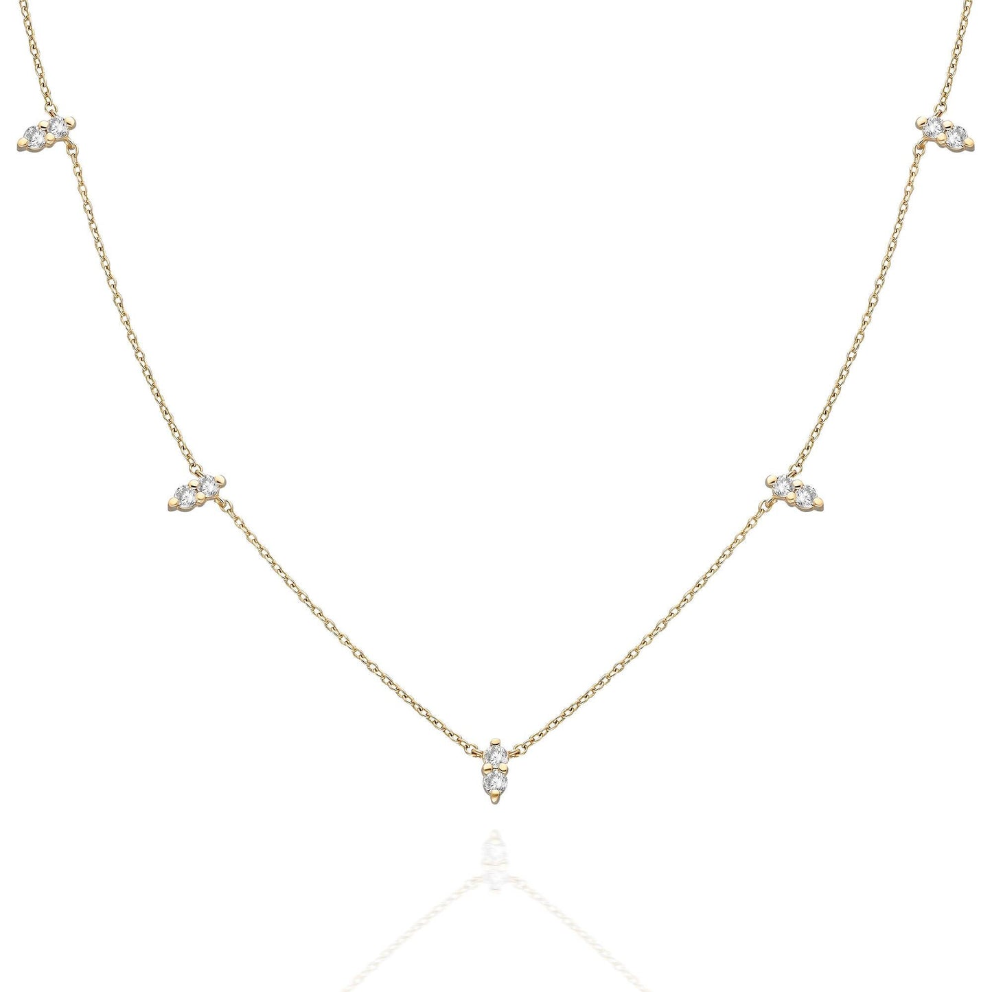 Diamond Spike Station Necklace / 14k Gold Diamond Station Necklace / Dainty Diamond Necklace / Diamond Layering Necklace