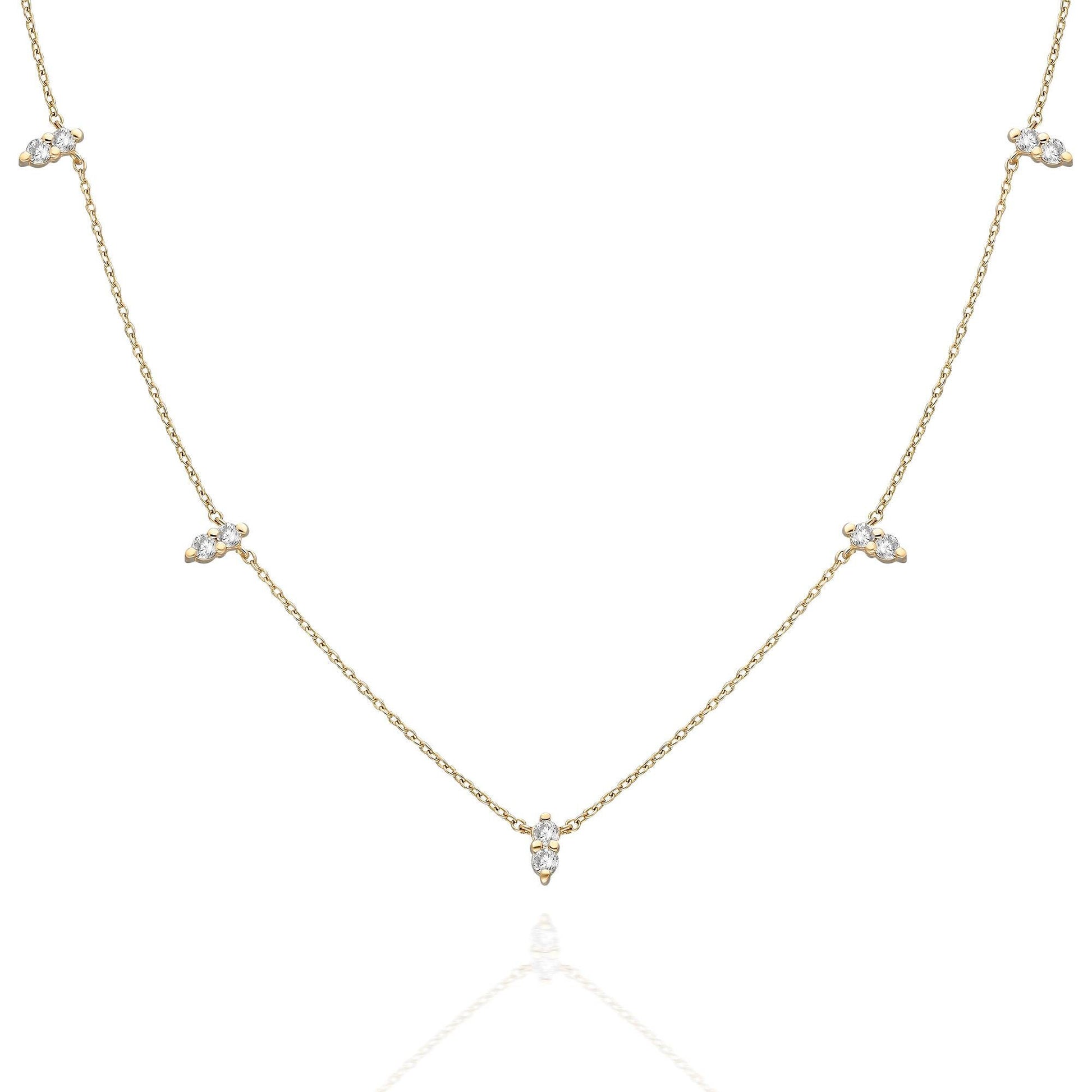 Diamond Spike Station Necklace / 14k Gold Diamond Station Necklace / Dainty Diamond Necklace / Diamond Layering Necklace
