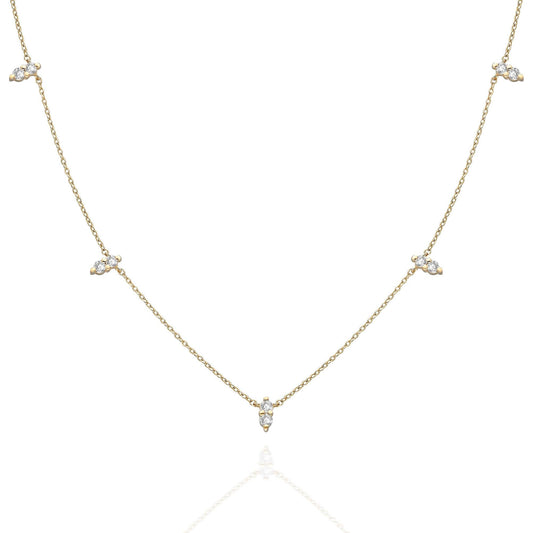 Diamond Spike Station Necklace / 14k Gold Diamond Station Necklace / Dainty Diamond Necklace / Diamond Layering Necklace