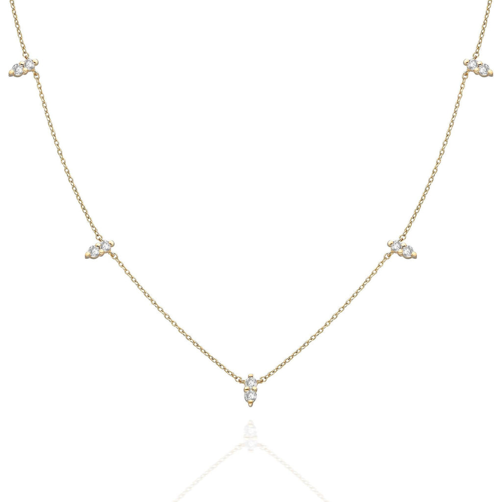 Diamond Spike Station Necklace / 14k Gold Diamond Station Necklace / Dainty Diamond Necklace / Diamond Layering Necklace