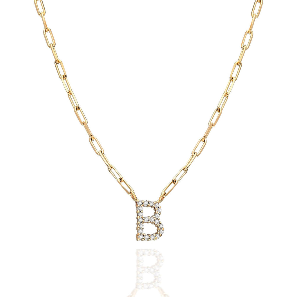 Diamond Initial Necklace / 14k Gold and Diamond Initial Necklace with paperclip chain / Personalized Necklace / Birthday Gift
