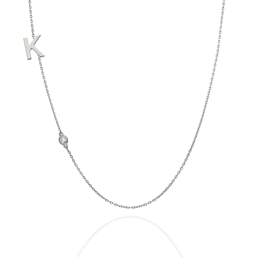 Diamond Initial Necklace / 14k Gold and Diamond Sideway Initial Necklace / Personalized Necklace / Graduation Gift / Bridal Gift