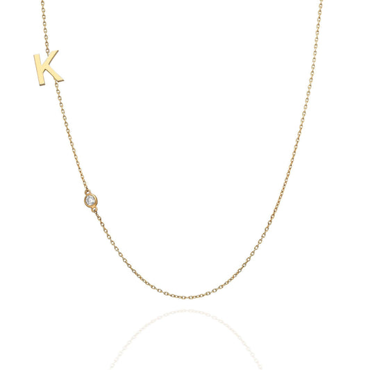 Diamond Initial Necklace / 14k Gold and Diamond Sideway Initial Necklace / Personalized Necklace / Graduation Gift / Bridal Gift
