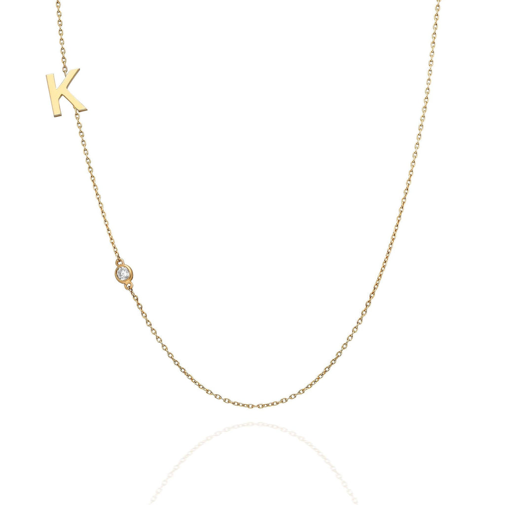 Diamond Initial Necklace / 14k Gold and Diamond Sideway Initial Necklace / Personalized Necklace / Graduation Gift / Bridal Gift