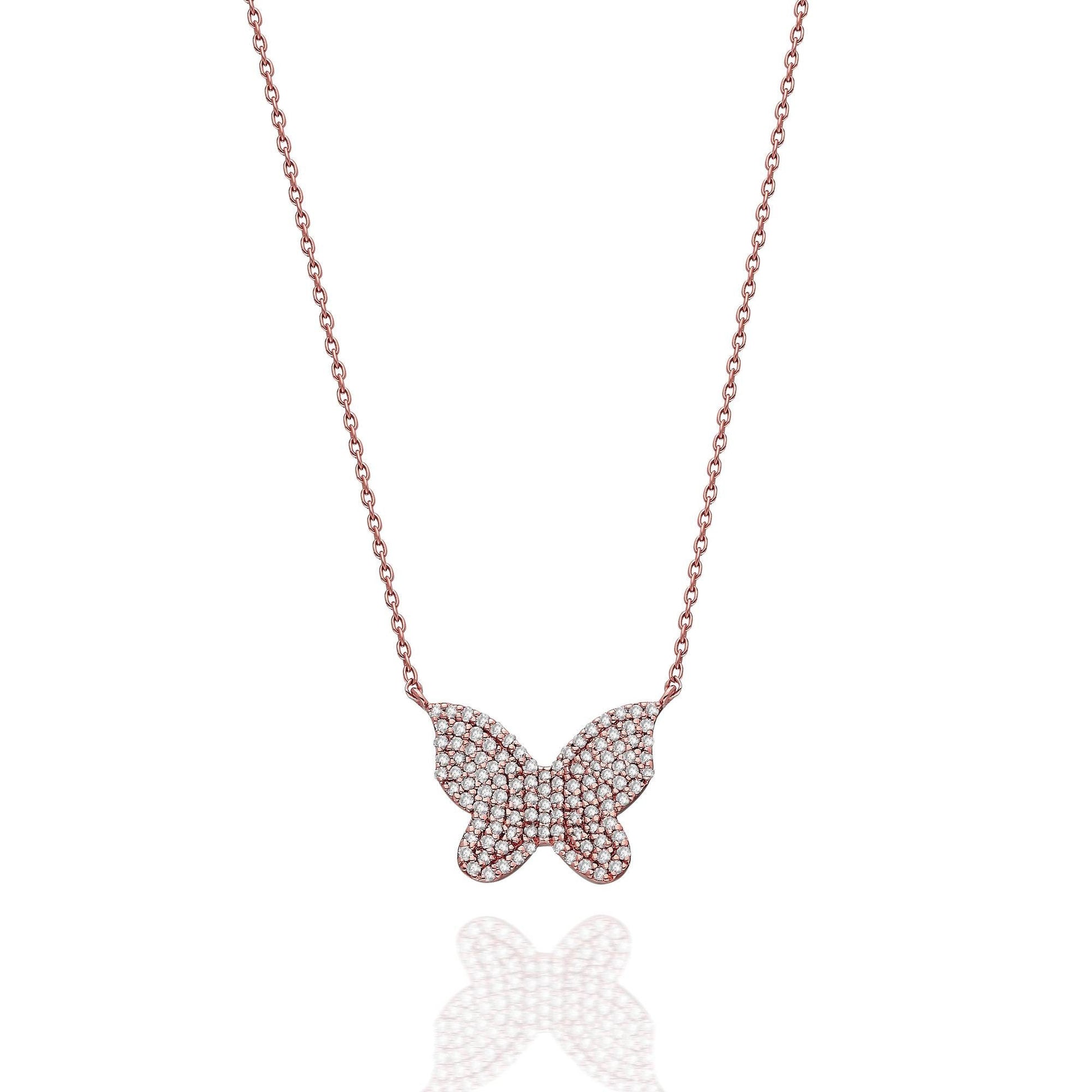 Diamond Butterfly Necklace / 14k Diamond Pave Butterfly Necklace / Pave Diamond Charm Necklace / Graduation Gift / Birthday Gift