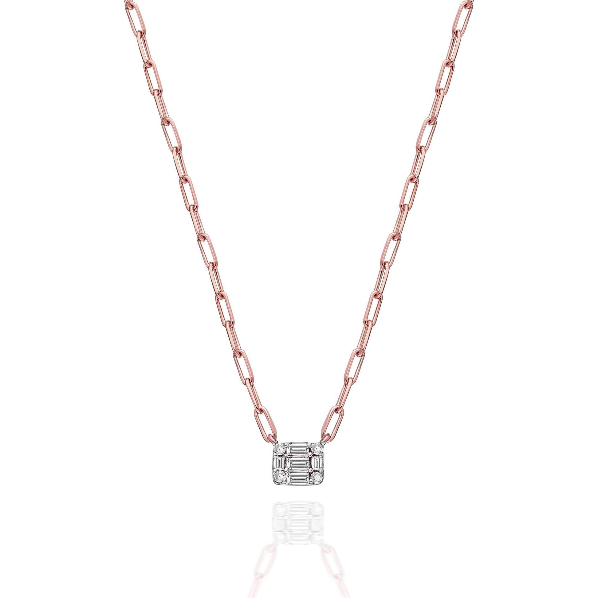 Baguette Diamond Necklace / 14k Gold Diamond Baguette Layer Necklace / Paperclip Chain Necklace / Diamond Birthday Gift