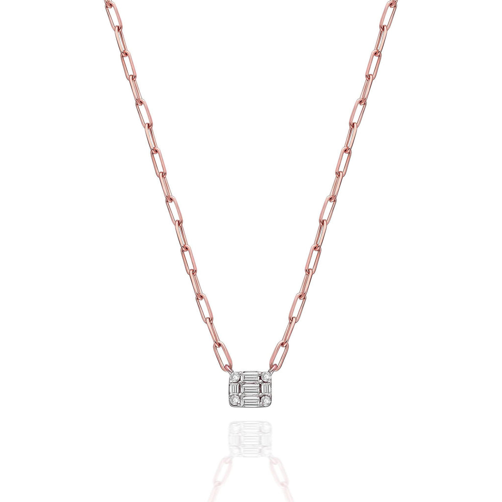 Baguette Diamond Necklace / 14k Gold Diamond Baguette Layer Necklace / Paperclip Chain Necklace / Diamond Birthday Gift
