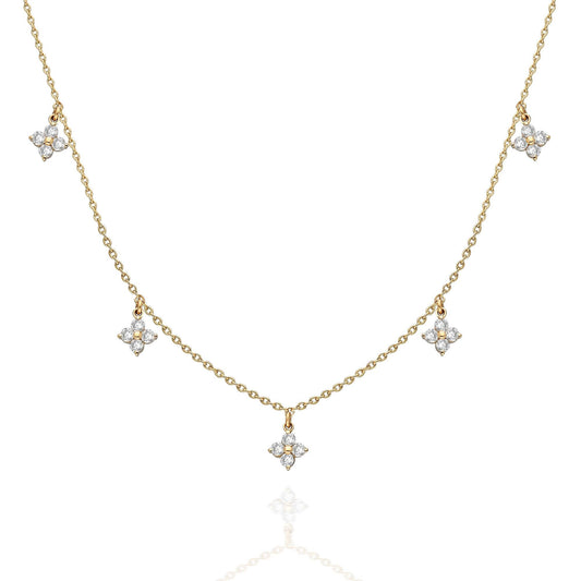 Diamond Station Necklace / 14k Gold Clover Station Necklace / Dainty Charm Necklace / Minimalistic Station Necklace / Bridal Gift
