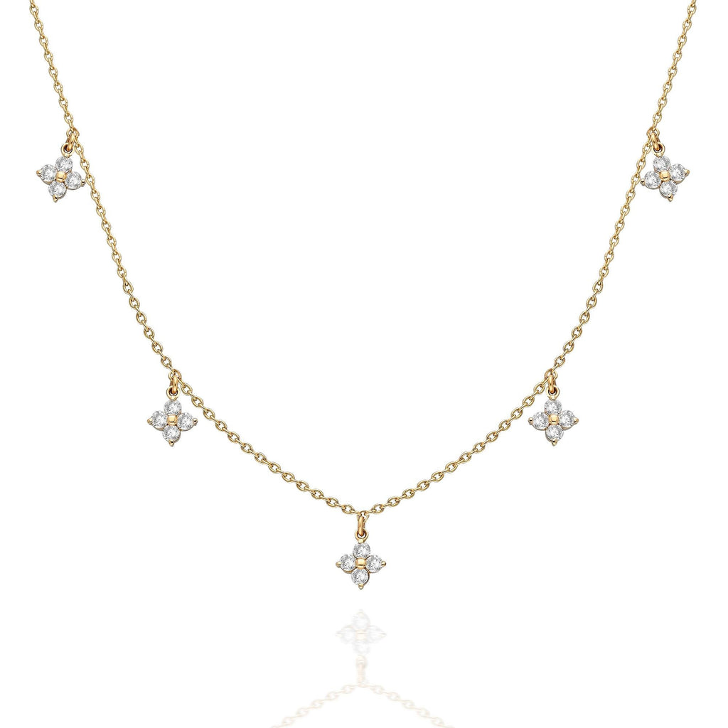 Diamond Station Necklace / 14k Gold Clover Station Necklace / Dainty Charm Necklace / Minimalistic Station Necklace / Bridal Gift