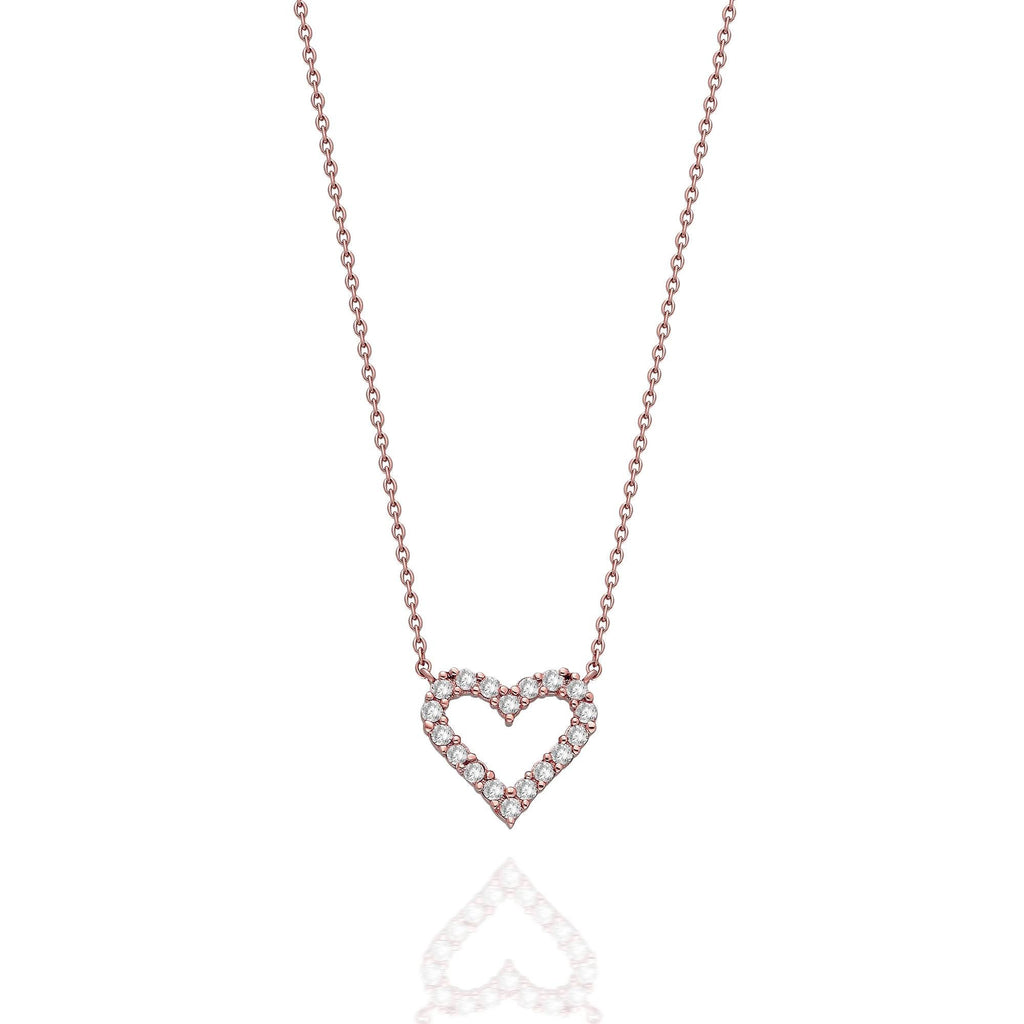14k Gold and Solitaire Heart Diamond Necklace