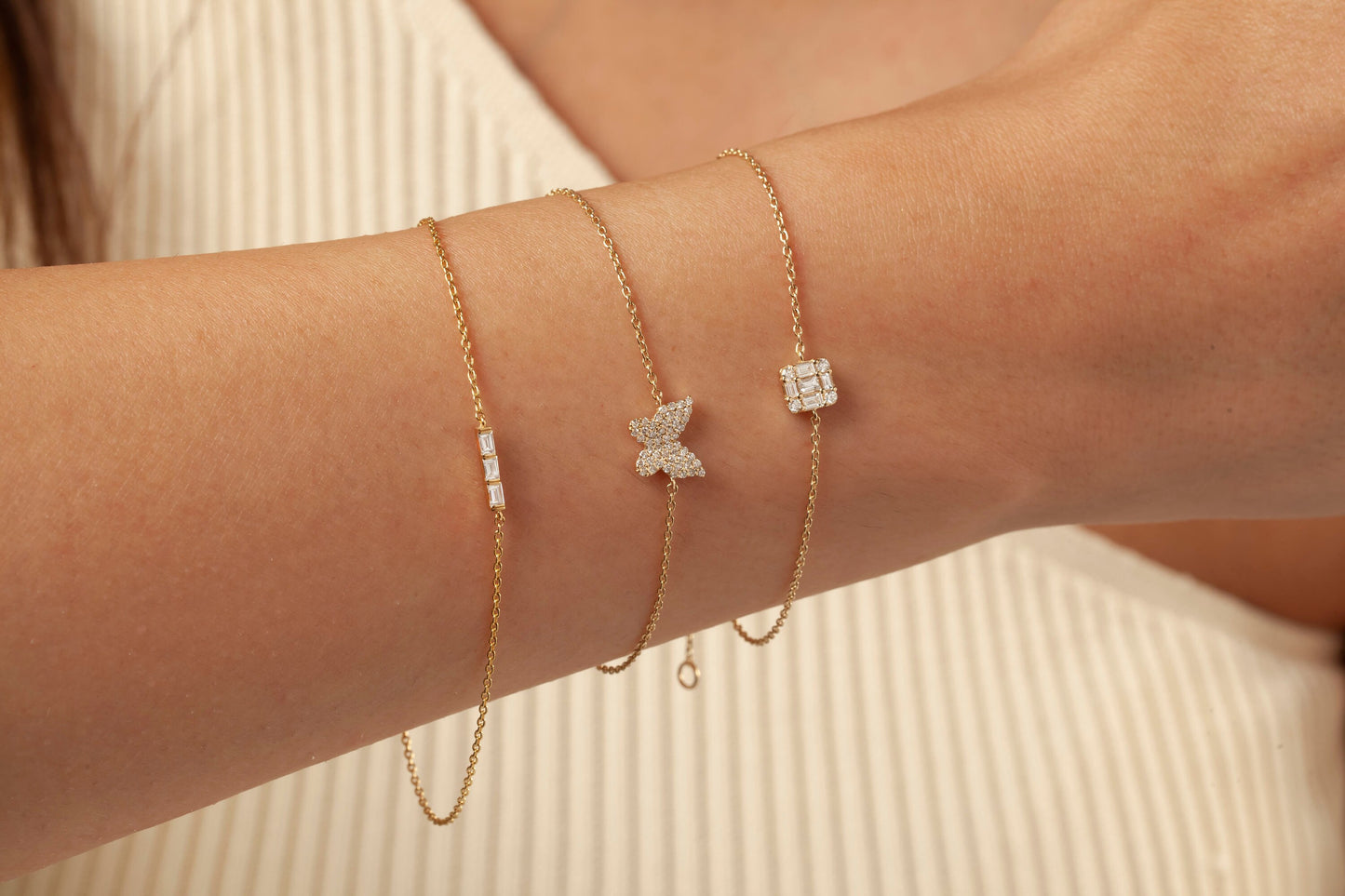 Baguette Diamond Bracelet / 14k Gold Invisible Baguette Setting Bracelet / Diamond Square Bracelet / Graduation Gift / Anniversary Gift /