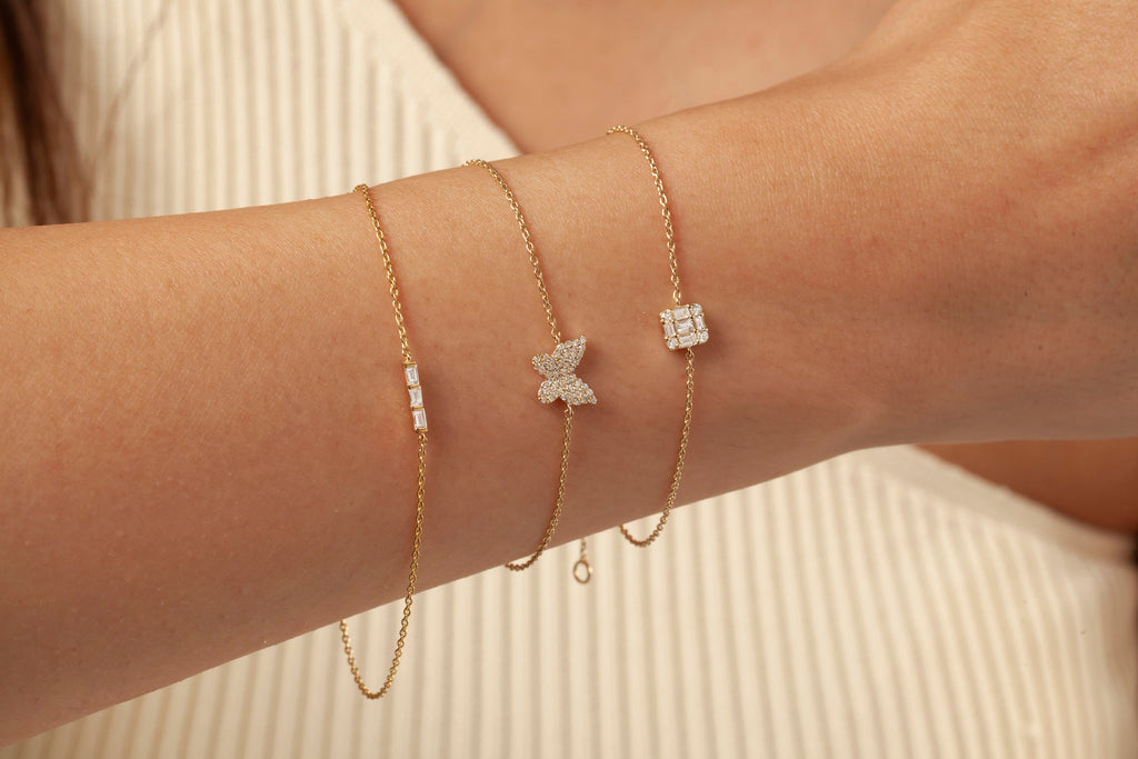 Baguette Diamond Bracelet / 14k Gold Invisible Baguette Setting Bracelet / Diamond Square Bracelet / Graduation Gift / Anniversary Gift /