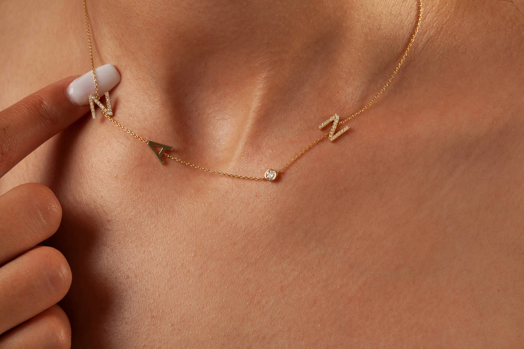 Diamond Initial Necklace / 14k Gold Diamond Single Initial Necklace with Solitaire Bezel Diamond / Birthday Gift / Graduation Gift