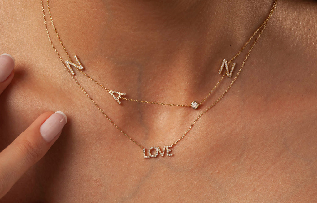 Diamond Initial Necklace / 14k Gold Diamond Single Initial Necklace with Solitaire Bezel Diamond / Birthday Gift / Graduation Gift