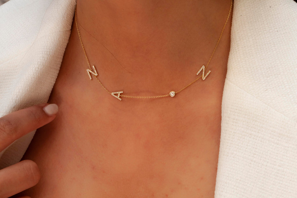 Diamond Initial Necklace / 14k Gold Diamond Single Initial Necklace with Solitaire Bezel Diamond / Birthday Gift / Graduation Gift