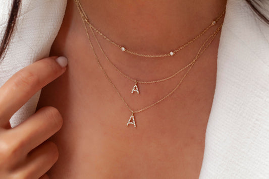 Diamond Initial Necklace / 14k Gold Diamond Initial Necklace / Dainty Necklace / Personalized Necklace / Bridesmaid Gift / Birthday Gift