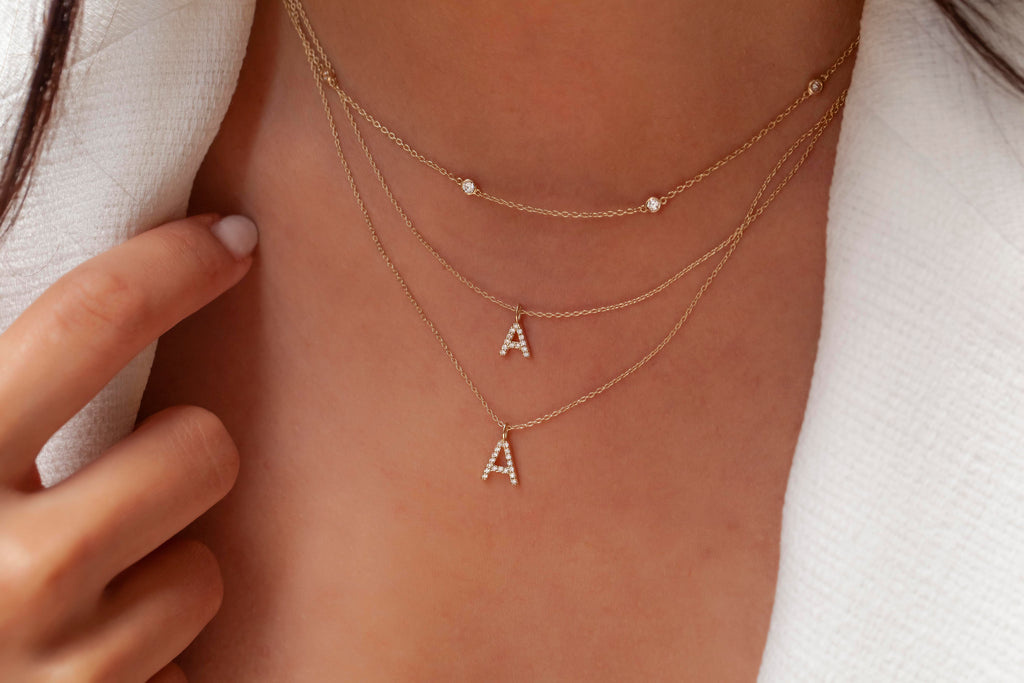 Diamond Initial Necklace / 14k Gold Diamond Initial Necklace / Dainty Necklace / Personalized Necklace / Bridesmaid Gift / Birthday Gift