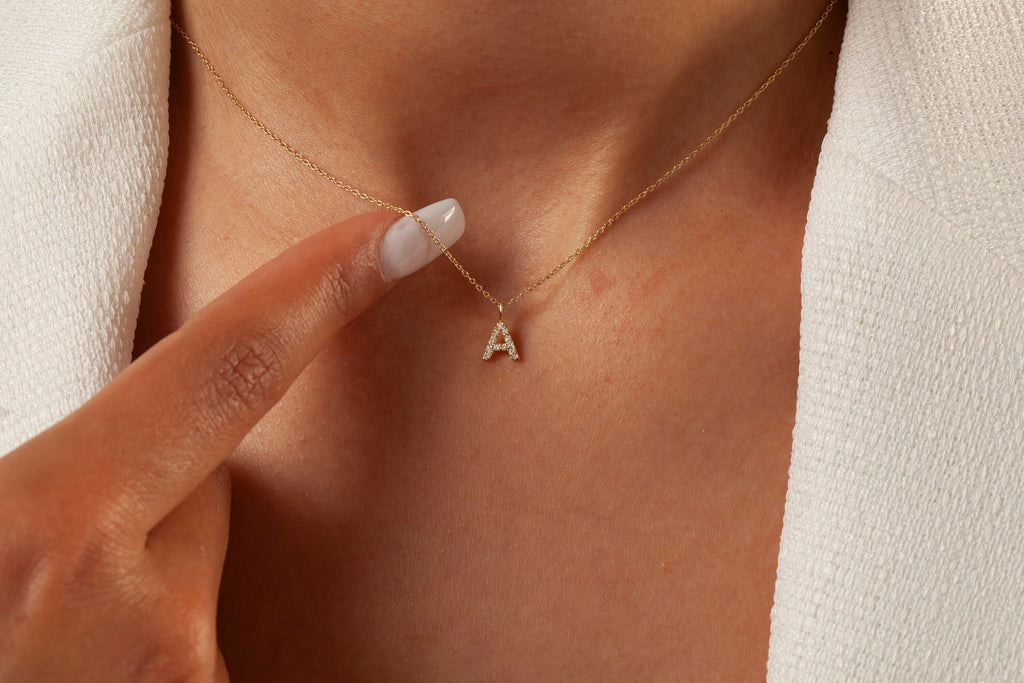 Diamond Initial Necklace / 14k Gold Diamond Initial Necklace / Dainty Necklace / Personalized Necklace / Bridesmaid Gift / Birthday Gift