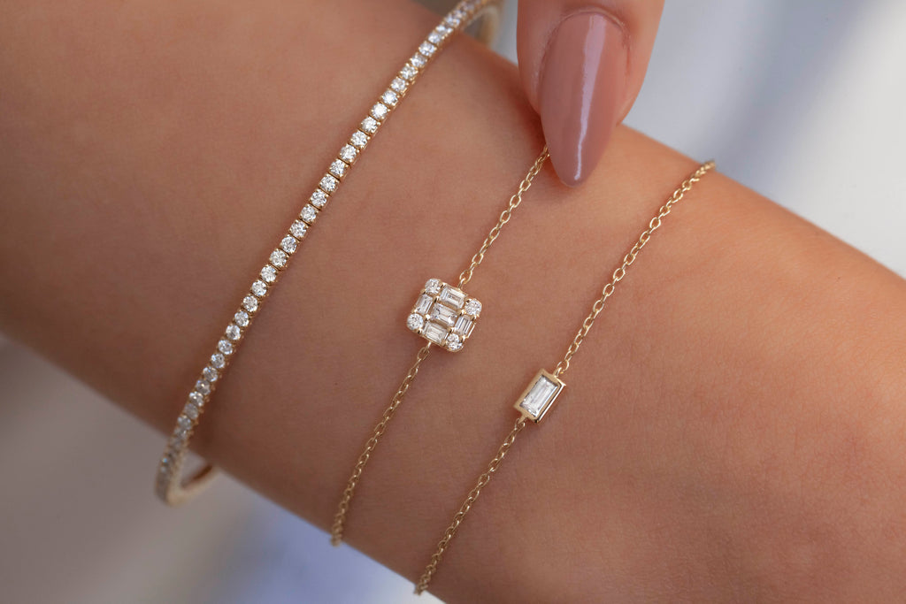 Baguette Diamond Bracelet / 14k Gold Invisible Baguette Setting Bracelet / Diamond Square Bracelet / Graduation Gift / Anniversary Gift /