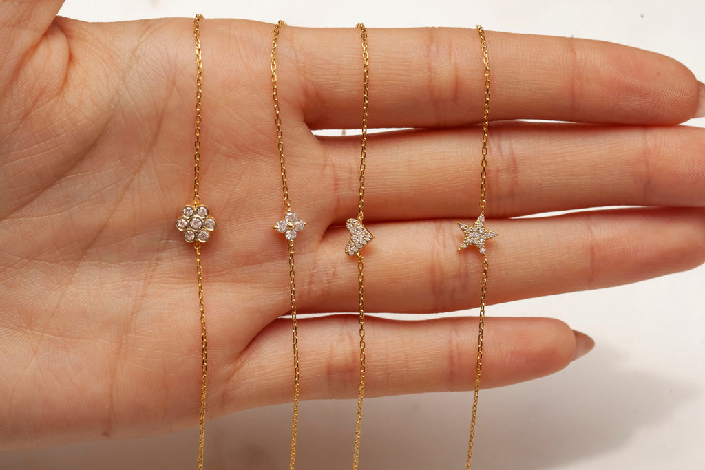 Diamond Star Bracelet / 14k Gold and Diamond Star Bracelet / Dainty StarBracelet / Diamond Birthday Gift / Holiday Gift