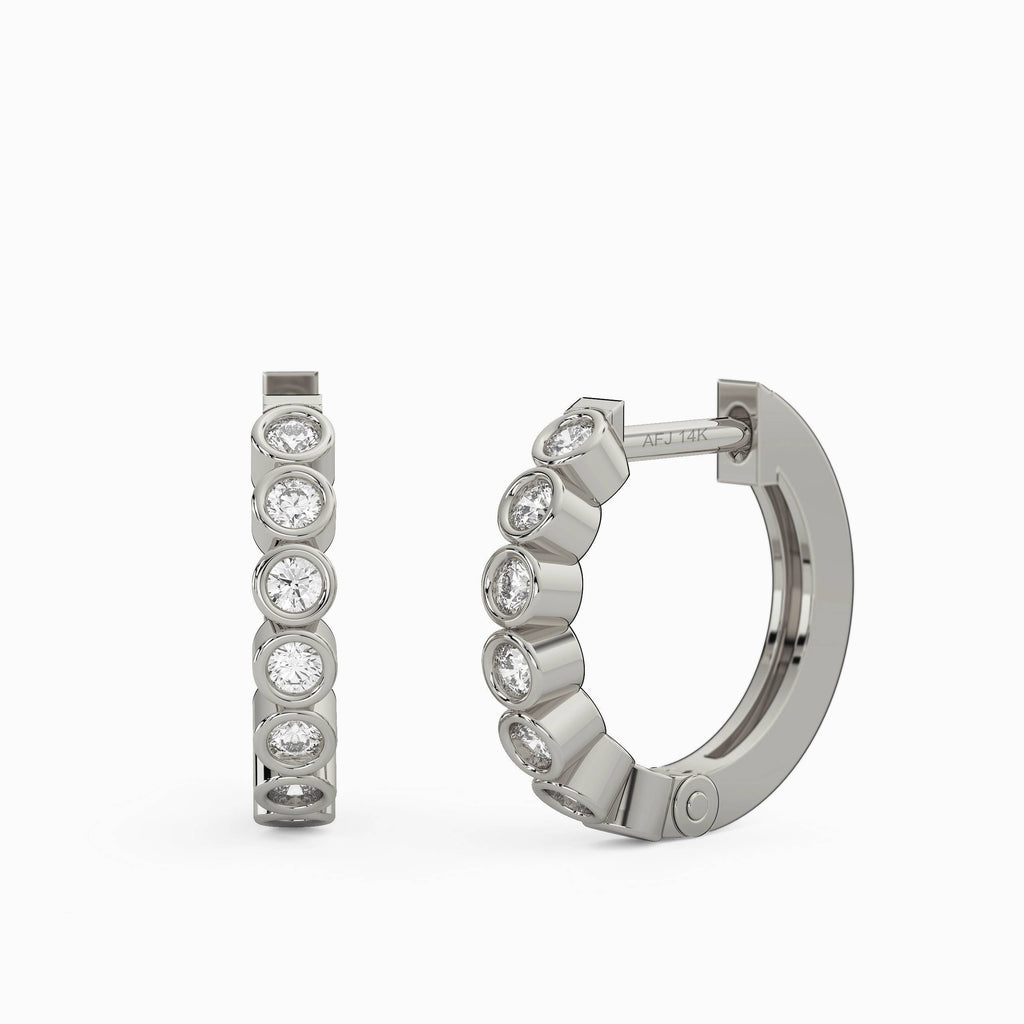 Diamond Hoop Earrings / 14k Gold Bezel Set Diamond Hoops /Diamond Huggie Earrings