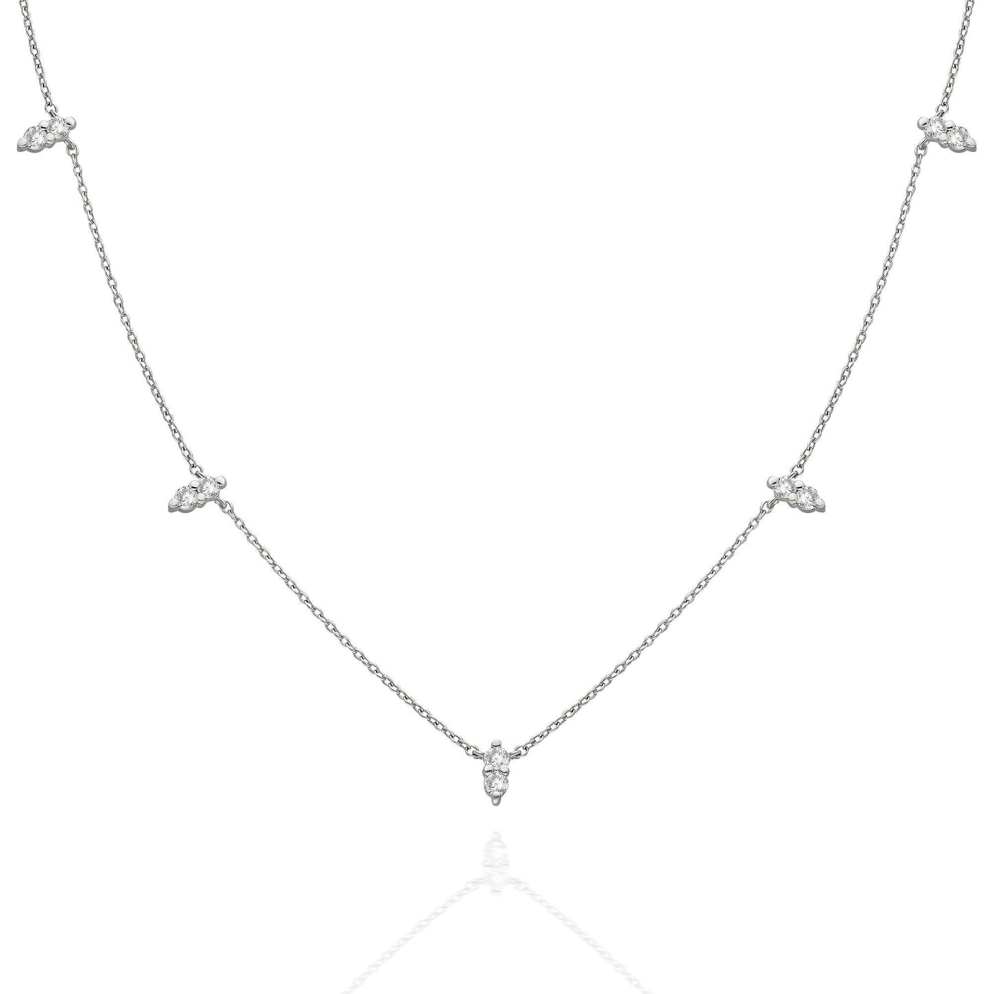 Diamond Spike Station Necklace / 14k Gold Diamond Station Necklace / Dainty Diamond Necklace / Diamond Layering Necklace