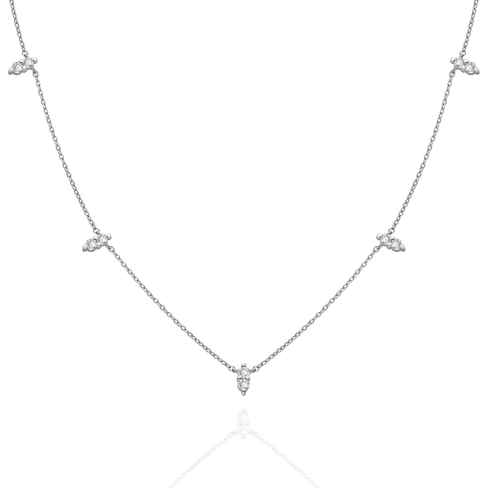 Diamond Spike Station Necklace / 14k Gold Diamond Station Necklace / Dainty Diamond Necklace / Diamond Layering Necklace