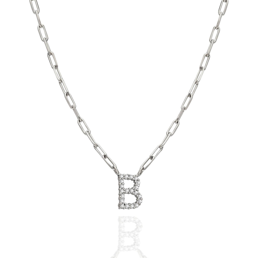 Diamond Initial Necklace / 14k Gold and Diamond Initial Necklace with paperclip chain / Personalized Necklace / Birthday Gift