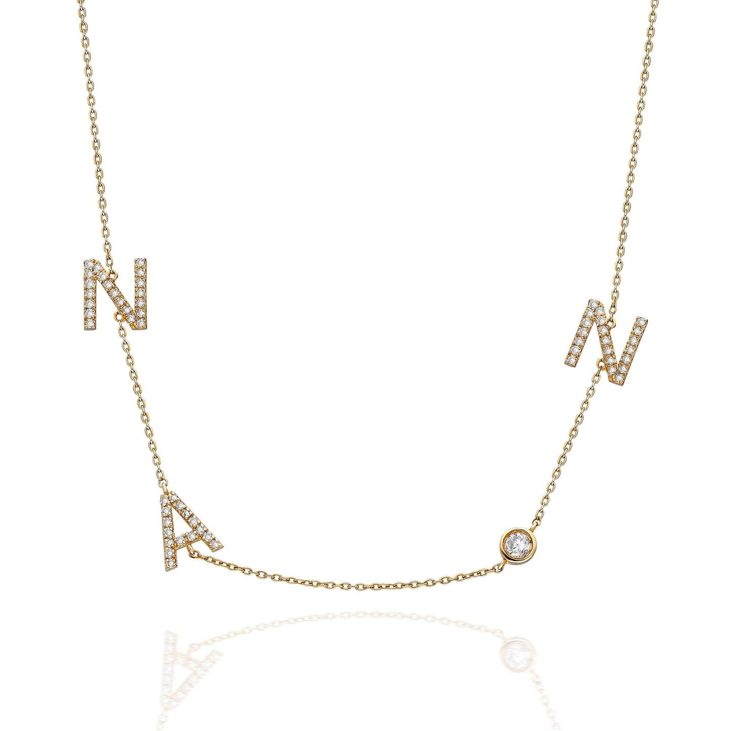 Diamond Initial Necklace / 14k Gold Diamond Single Initial Necklace with Solitaire Bezel Diamond / Birthday Gift / Graduation Gift