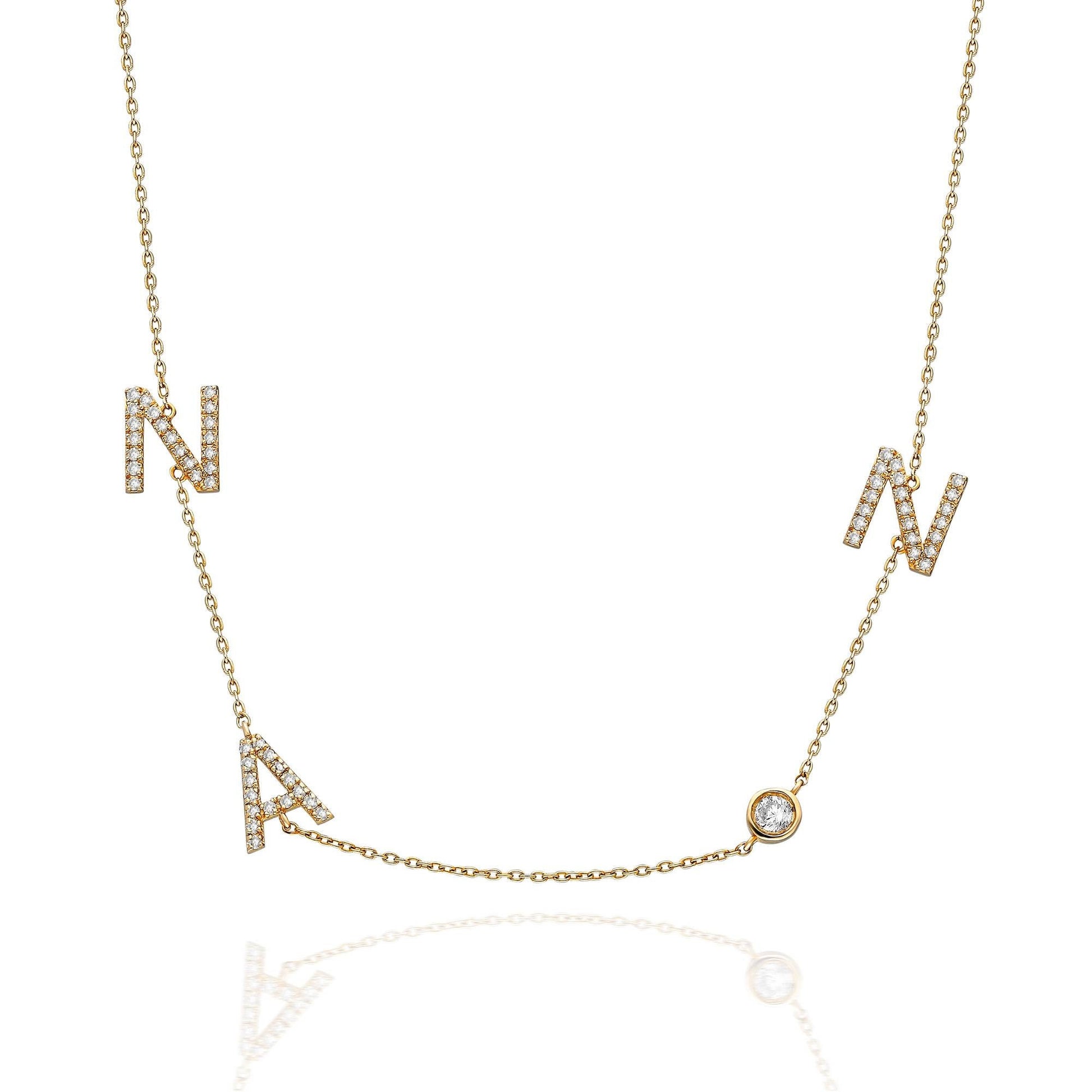 Diamond Initial Necklace / 14k Gold Diamond Single Initial Necklace with Solitaire Bezel Diamond / Birthday Gift / Graduation Gift