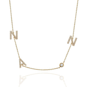 Diamond Initial Necklace / 14k Gold Diamond Single Initial Necklace with Solitaire Bezel Diamond / Birthday Gift / Graduation Gift