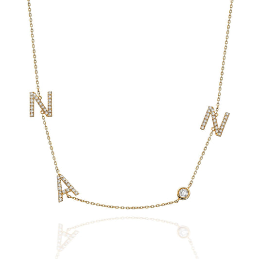 Diamond Initial Necklace / 14k Gold Diamond Single Initial Necklace with Solitaire Bezel Diamond / Birthday Gift / Graduation Gift