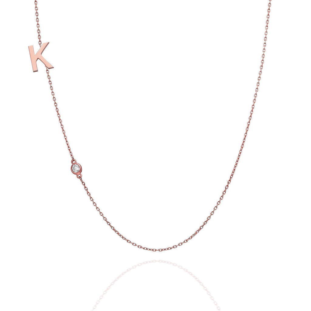 Diamond Initial Necklace / 14k Gold and Diamond Sideway Initial Necklace / Personalized Necklace / Graduation Gift / Bridal Gift