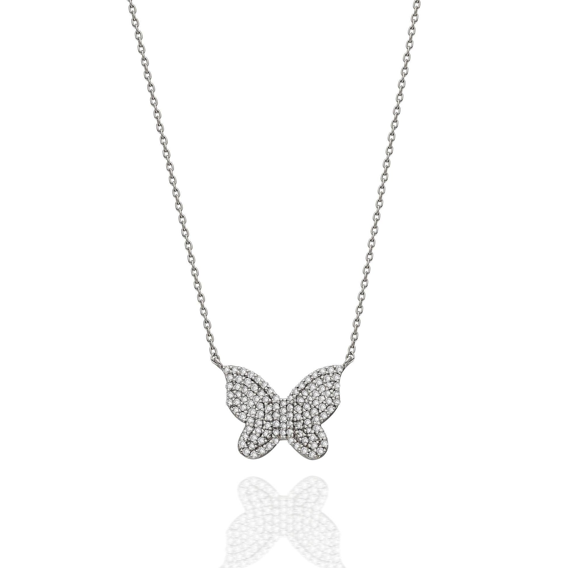 Diamond Butterfly Necklace / 14k Diamond Pave Butterfly Necklace / Pave Diamond Charm Necklace / Graduation Gift / Birthday Gift