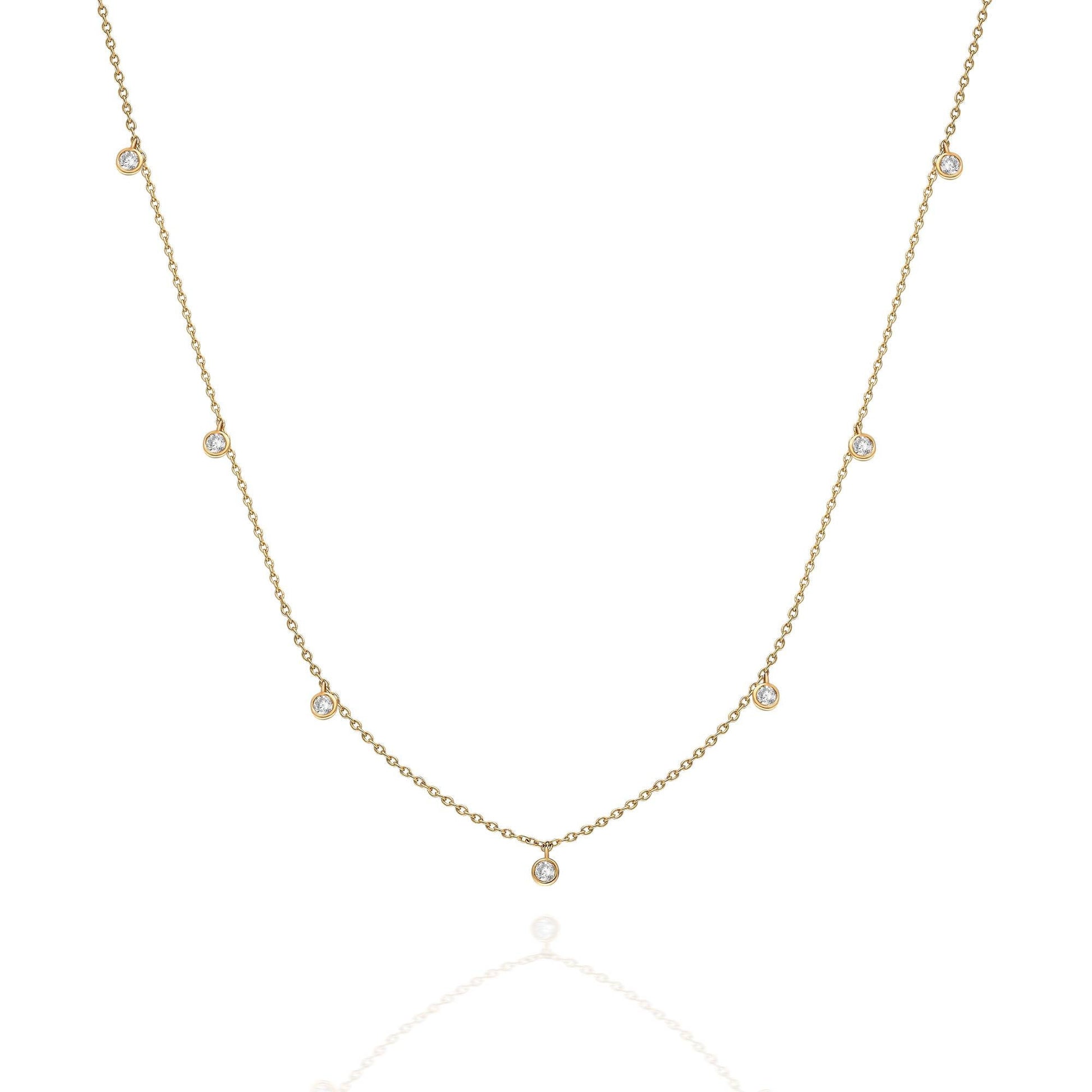 Diamond Station Necklace / 14k Gold Diamond Station Necklace / Dainty Diamond Necklace / Diamond Station Necklace / Layering Necklace