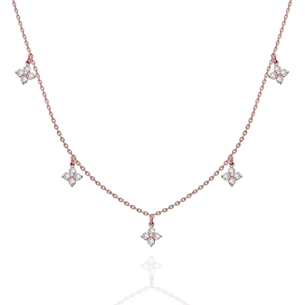 Diamond Station Necklace / 14k Gold Clover Station Necklace / Dainty Charm Necklace / Minimalistic Station Necklace / Bridal Gift