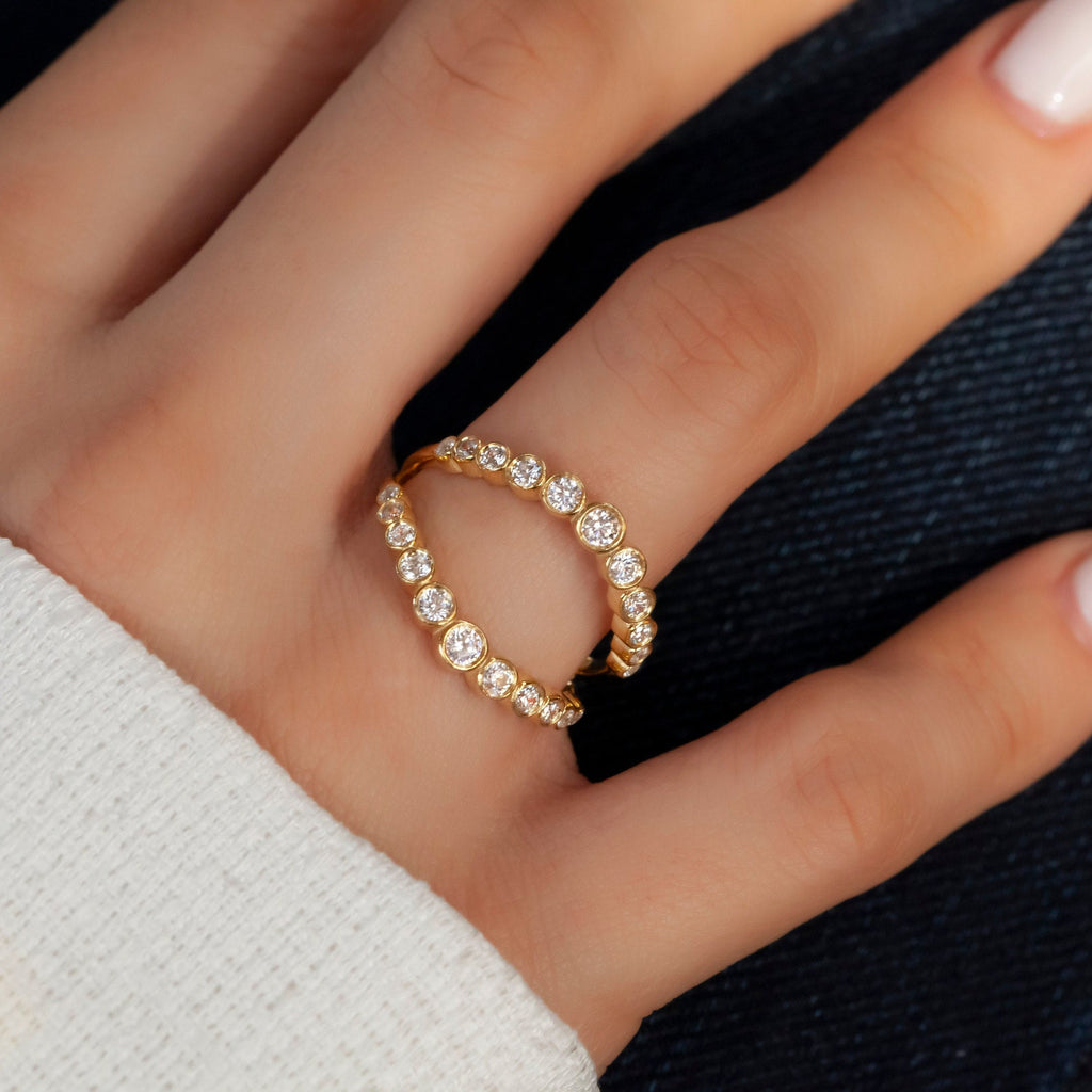 14k Gold Diamond Stacking Ring: Bezel Set Wedding Band