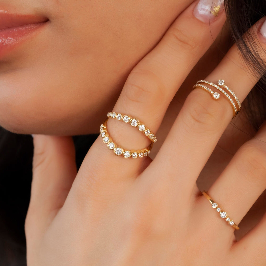 14k Gold Diamond Stacking Ring: Bezel Set Wedding Band