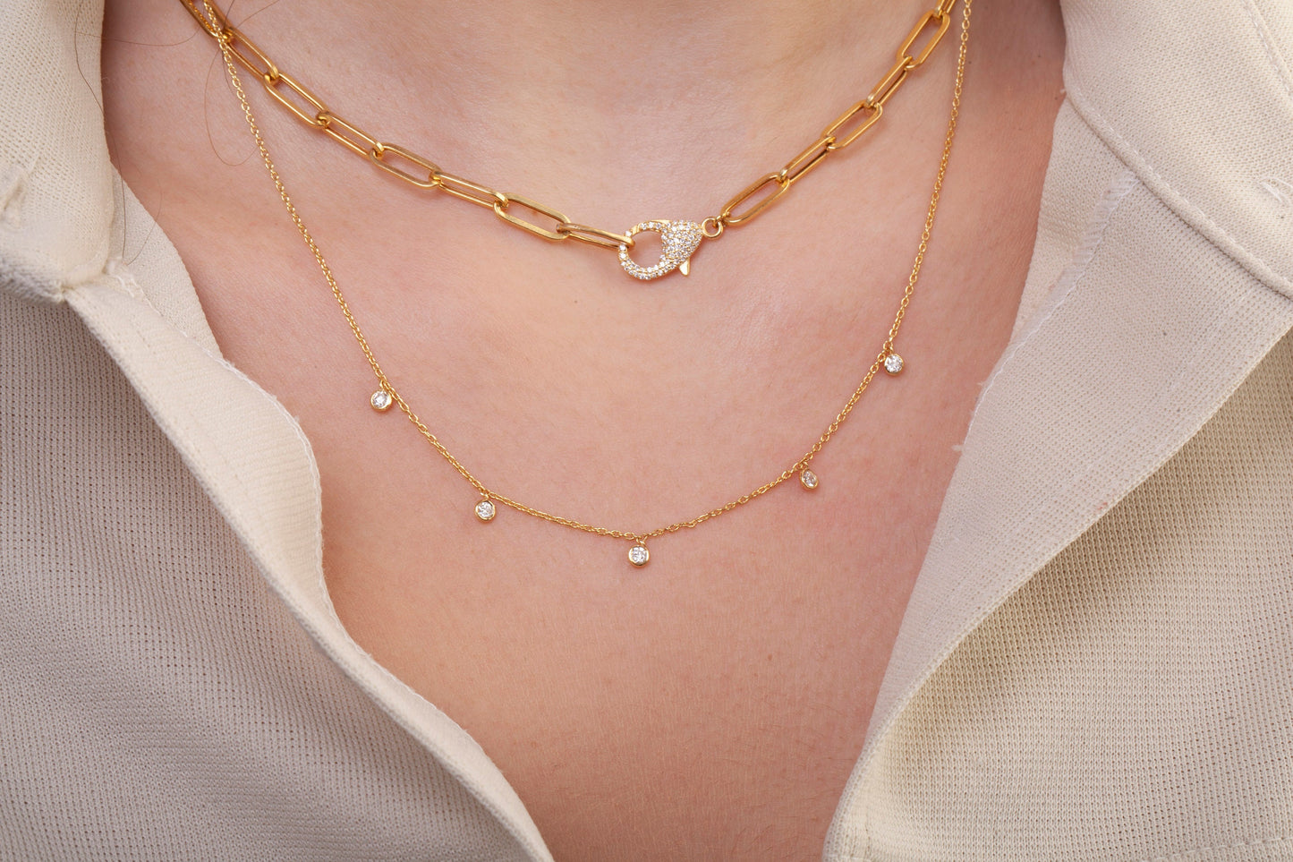 Diamond Station Necklace / 14k Gold Diamond Station Necklace / Dainty Diamond Necklace / Diamond Station Necklace / Layering Necklace